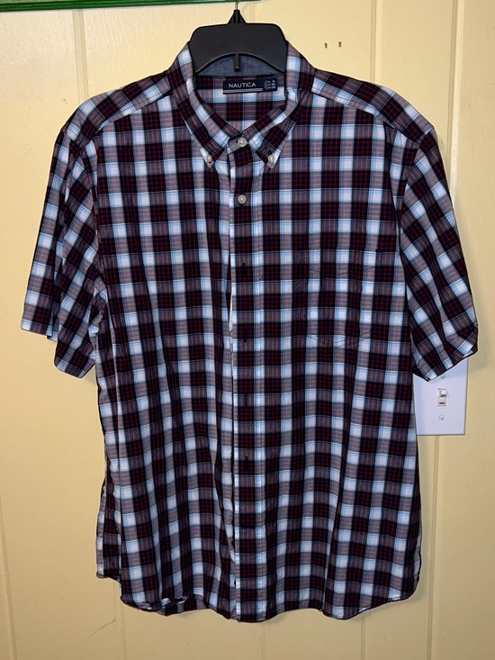 Nautica Other - Nautica Red & Navy Plaid Coastal Short Sleeve Button Up Casual Shirt Size XL